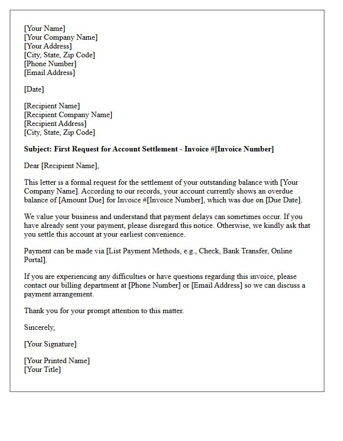 First Request for Account Settlement Letter