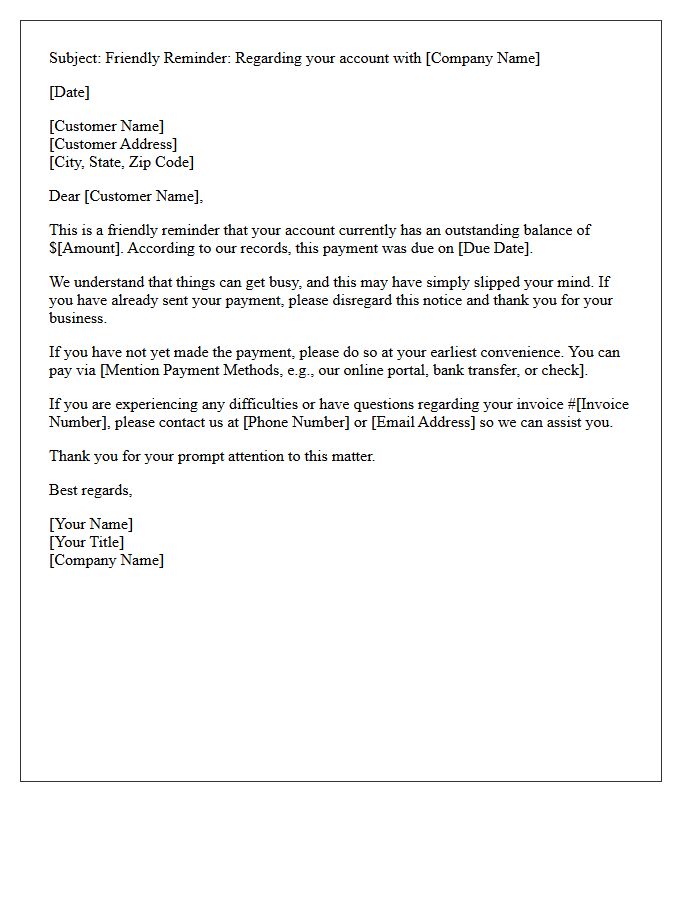 Friendly Reminder of Past Due Balance Letter