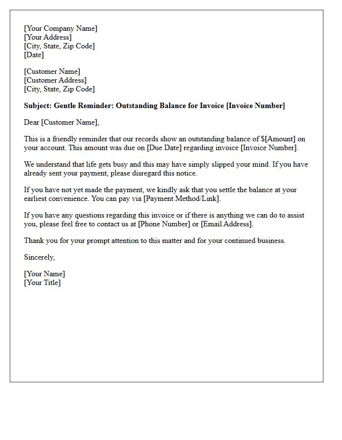 Gentle Reminder of Unpaid Balance Letter