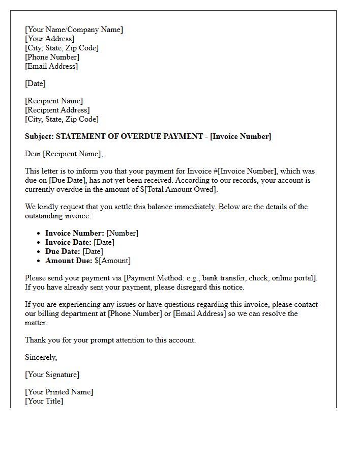 Statement of Overdue Payment Letter