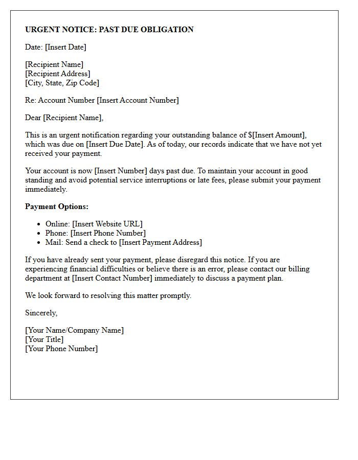 Urgent Notice of Past Due Obligation Letter