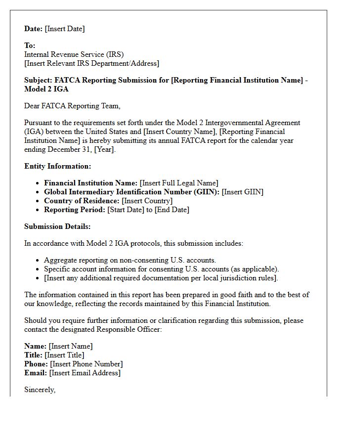 FATCA Model Two Intergovernmental Agreement Reporting Cover Letter