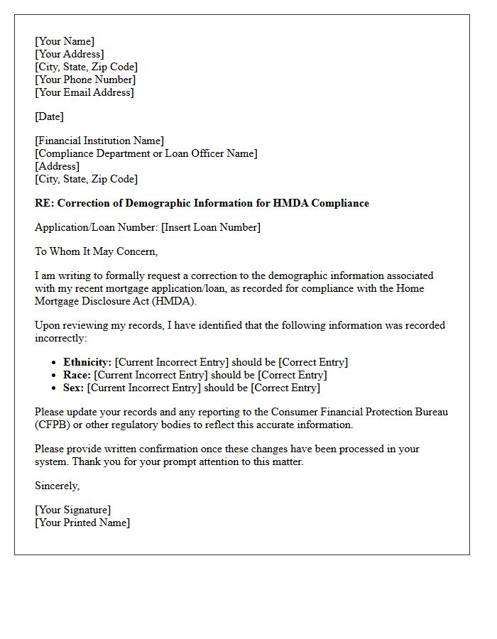 Demographic Information Correction Letter for Home Mortgage Disclosure Act Compliance