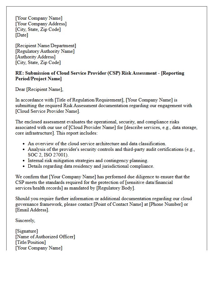 Cloud Service Provider Risk Assessment Regulatory Submission Letter