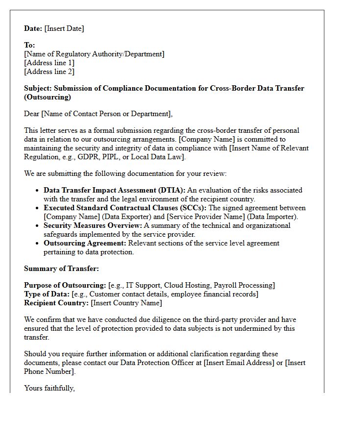 Cross-Border Data Transfer Outsourcing Compliance Submission Letter