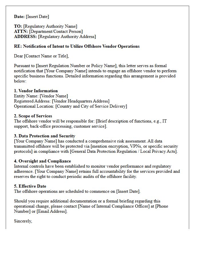 Offshore Vendor Operations Regulatory Notification Letter