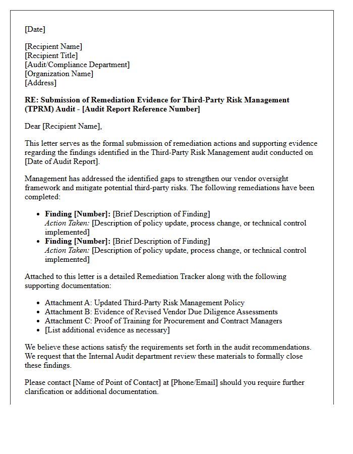 Third-Party Risk Management Audit Remediation Submission Letter