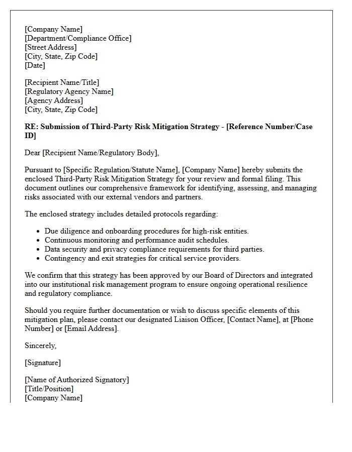 Third-Party Risk Mitigation Strategy Regulatory Submission Letter