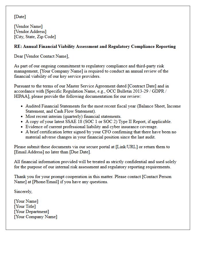 Vendor Financial Viability Regulatory Reporting Letter