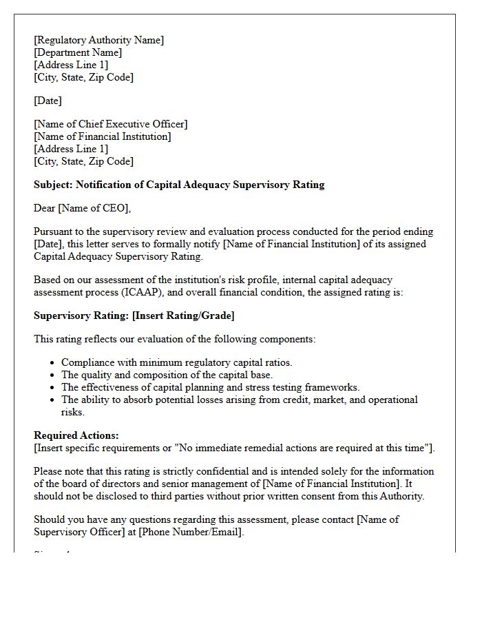 Capital Adequacy Supervisory Rating Notification Letter