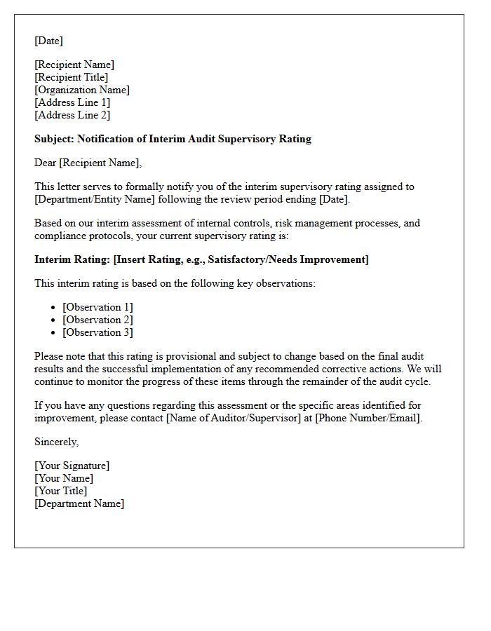 Interim Audit Supervisory Rating Notification Letter
