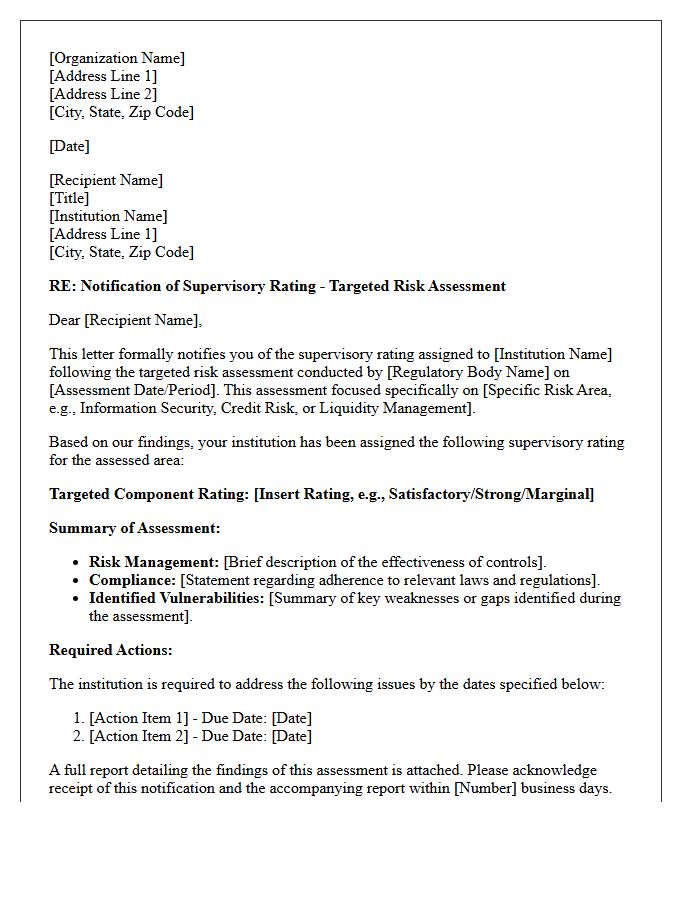 Targeted Risk Assessment Supervisory Rating Notification Letter