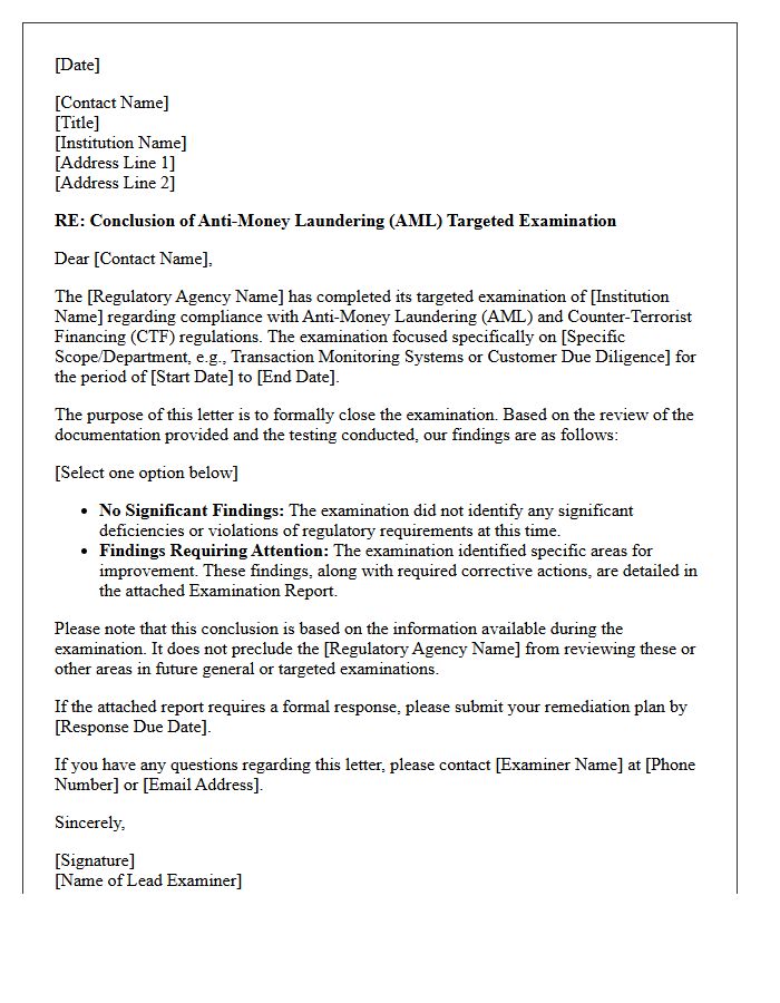 Anti-Money Laundering Targeted Examination Conclusion Letter