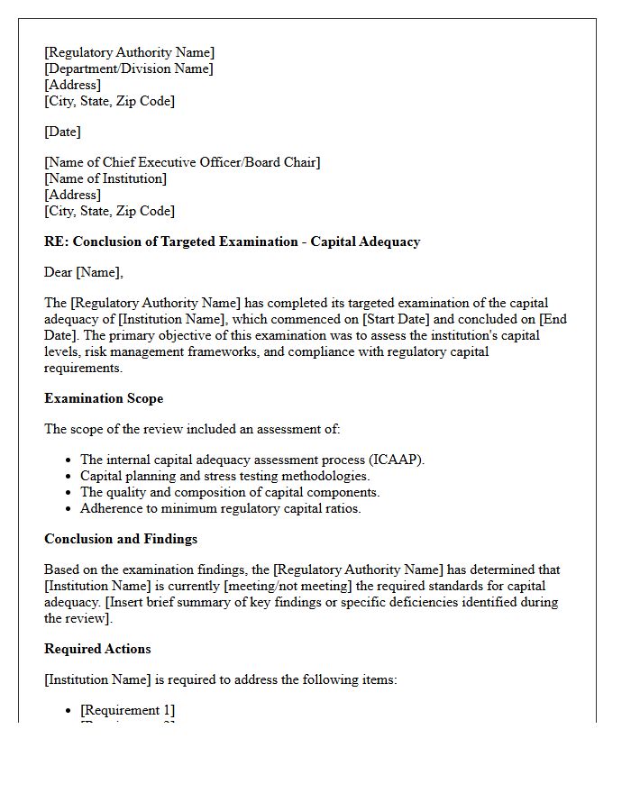 Capital Adequacy Targeted Examination Conclusion Letter