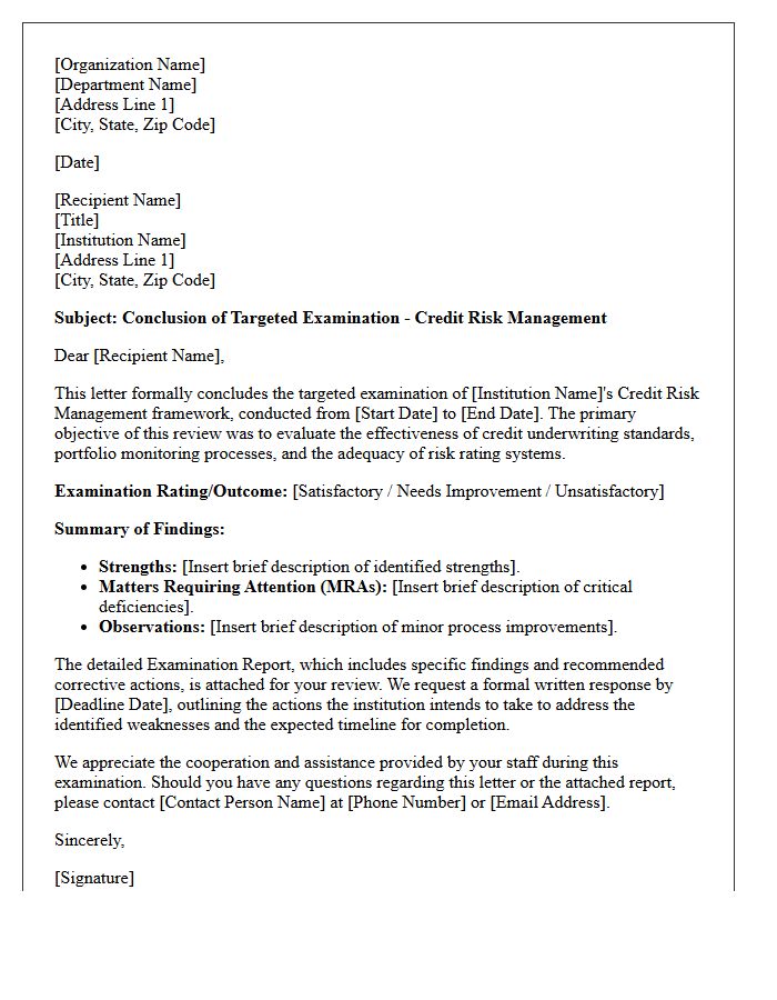 Credit Risk Management Targeted Examination Conclusion Letter