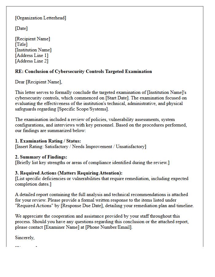 Cybersecurity Controls Targeted Examination Conclusion Letter