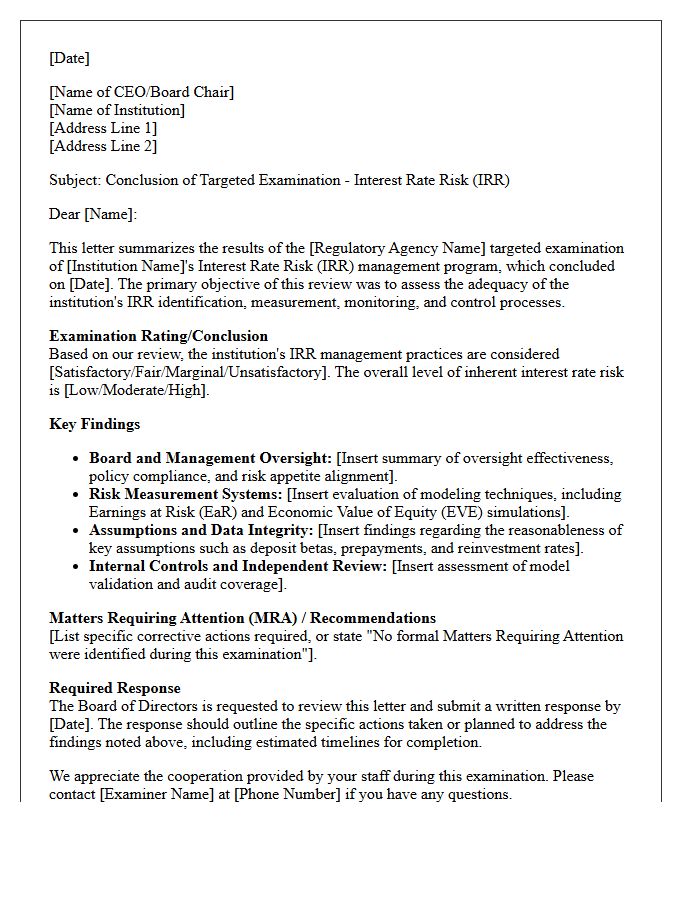 Interest Rate Risk Targeted Examination Conclusion Letter