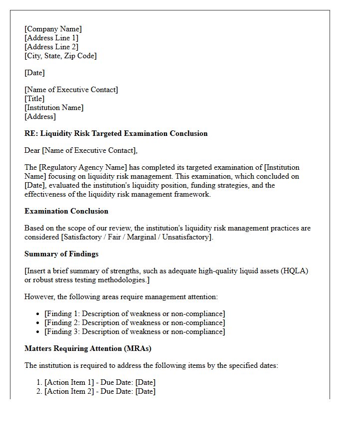 Liquidity Risk Targeted Examination Conclusion Letter