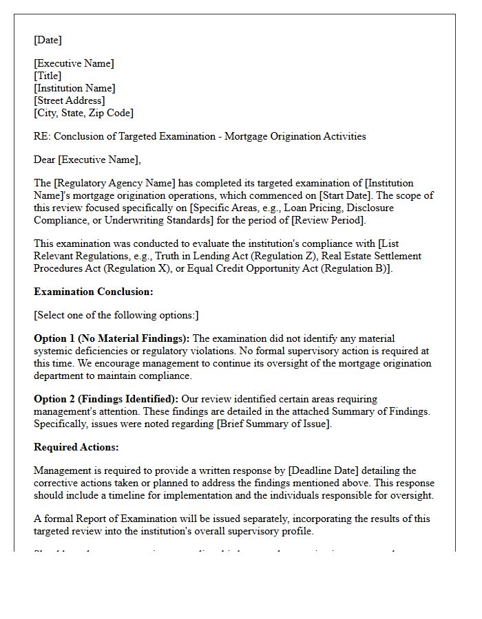Mortgage Origination Targeted Examination Conclusion Letter