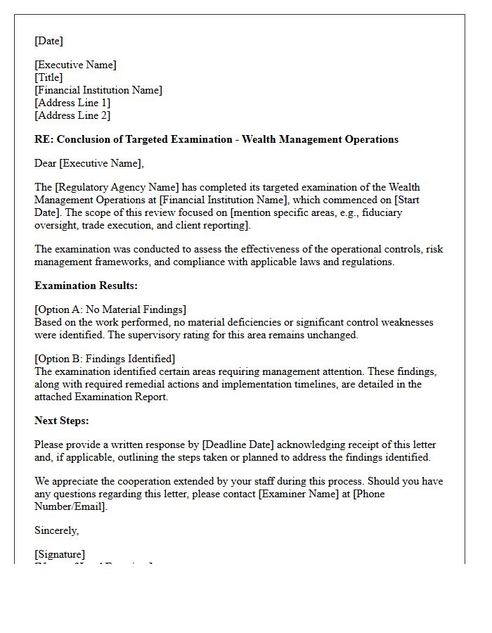 Wealth Management Operations Targeted Examination Conclusion Letter