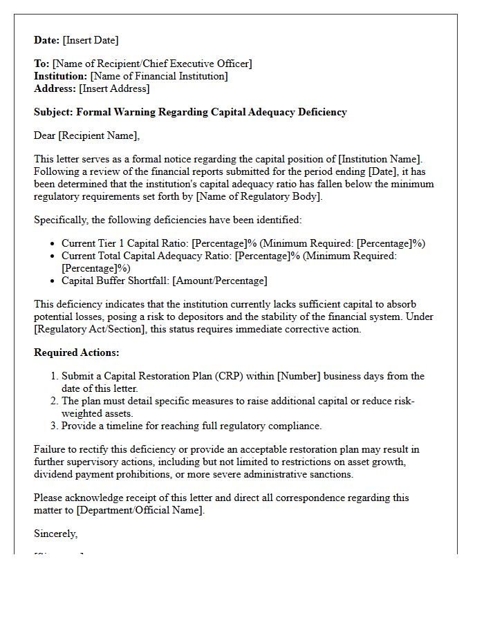 Capital Adequacy Deficiency Warning Letter
