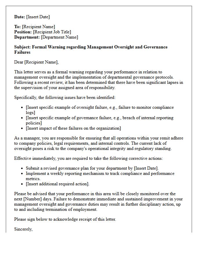 Management Oversight and Governance Warning Letter