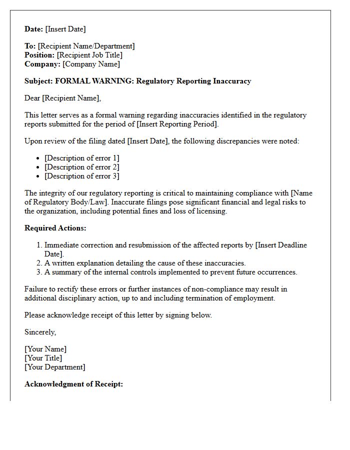 Regulatory Reporting Inaccuracy Warning Letter