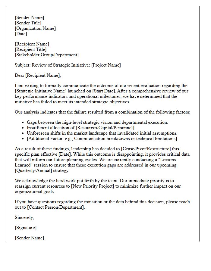 Strategic Planning and Execution Failure Letter