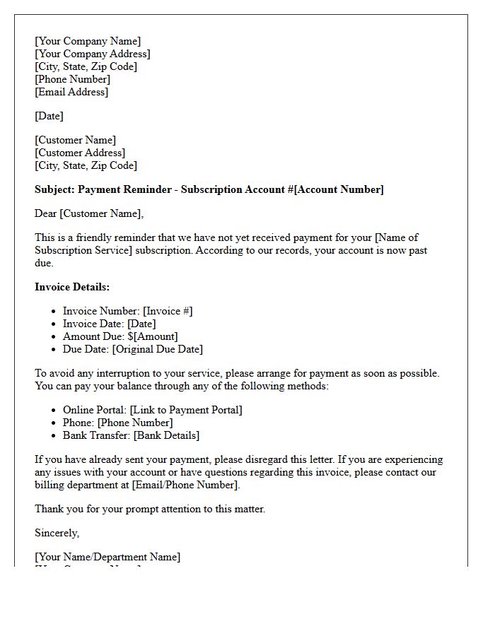 Debt Collection First Reminder Letter for Subscription Services