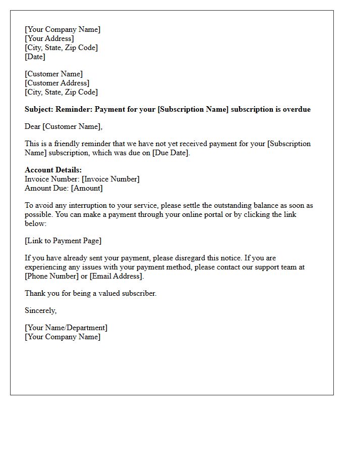 First Reminder Letter for Missed Subscription Payment
