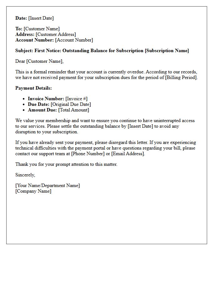 First Warning Letter for Unpaid Subscription Dues