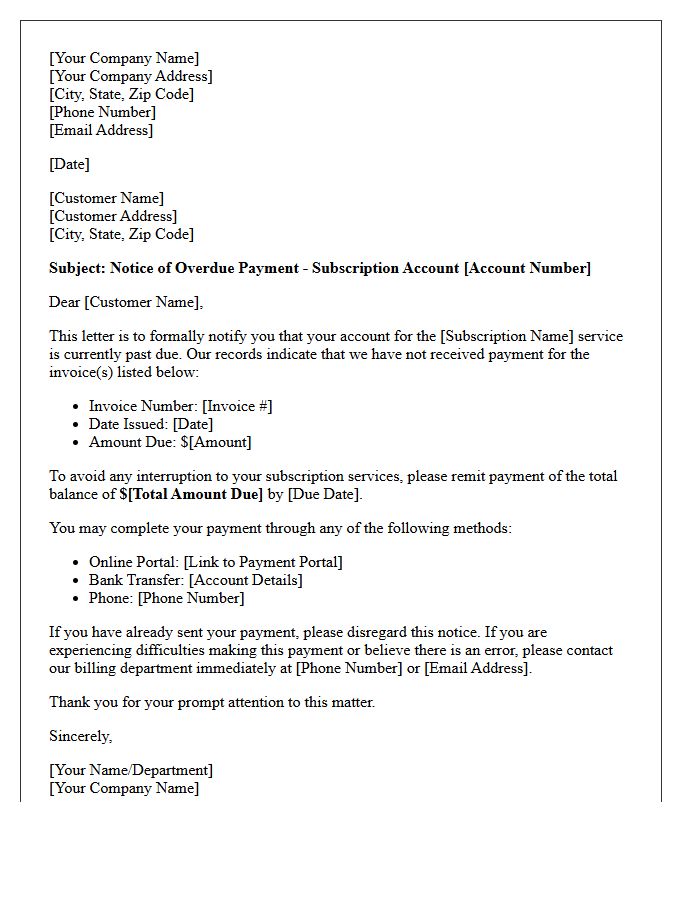 Initial Debt Collection Letter for Overdue Subscription