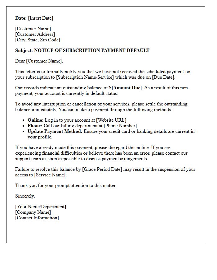 Initial Subscription Default Notice Letter