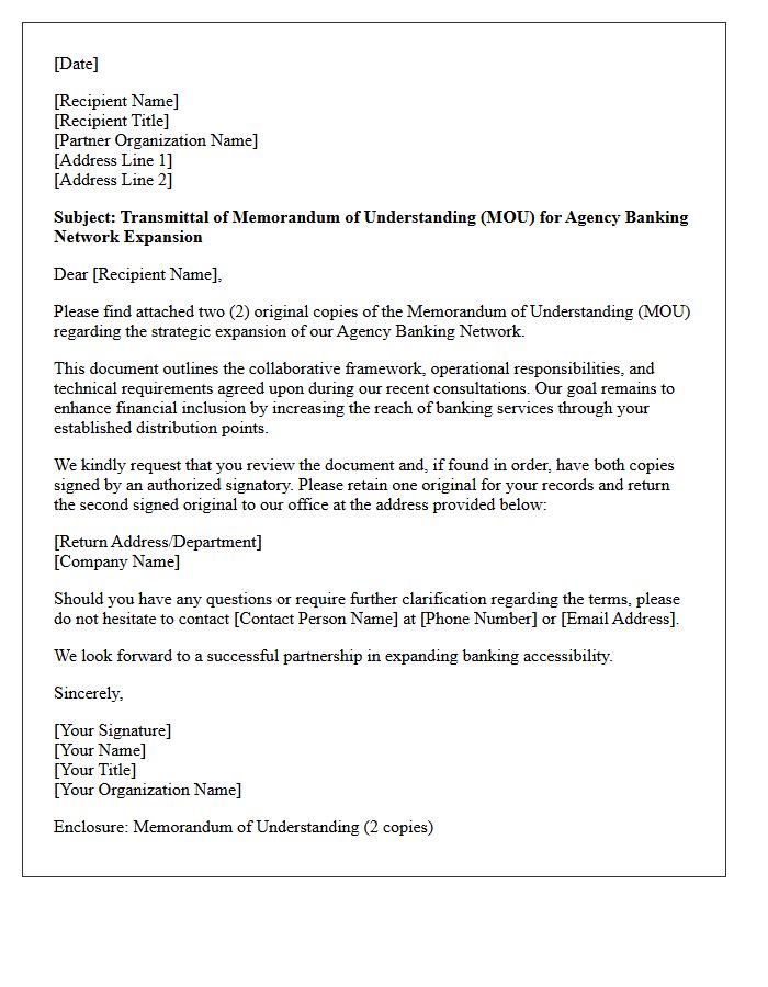 Agency Banking Network Expansion Memorandum Of Understanding Transmittal Letter