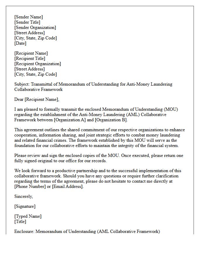 Anti-Money Laundering Collaborative Framework Memorandum Of Understanding Transmittal Letter