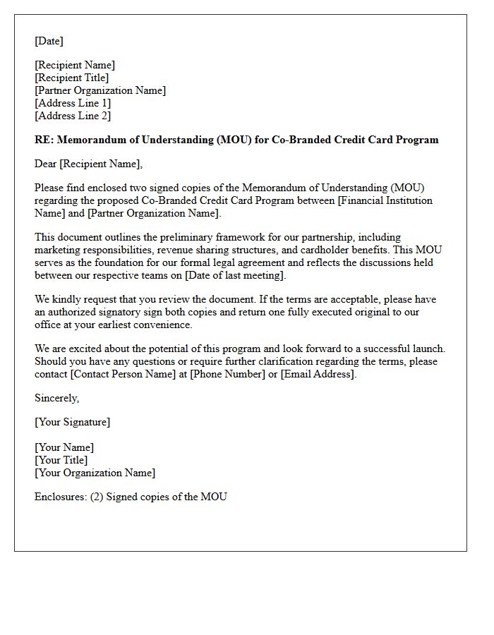 Co-Branded Credit Card Program Memorandum Of Understanding Transmittal Letter