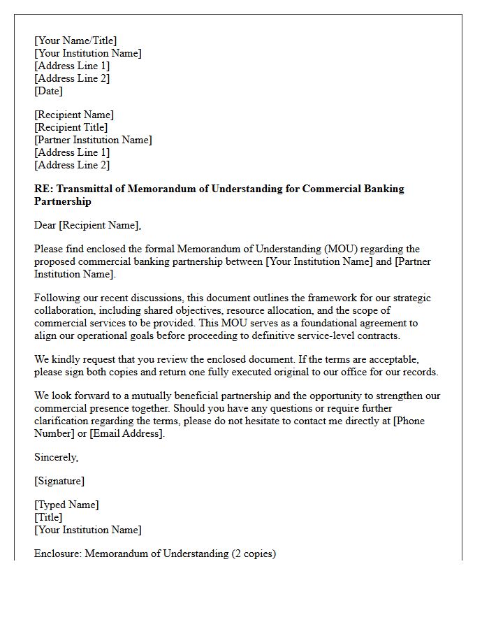 Commercial Banking Partnership Memorandum Of Understanding Transmittal Letter