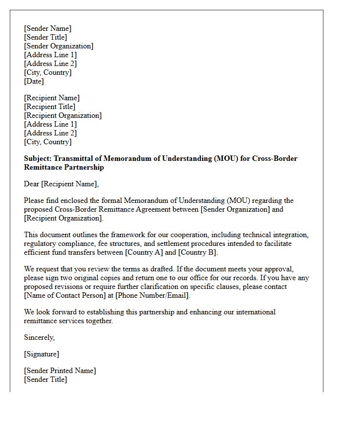 Cross-Border Remittance Agreement Memorandum Of Understanding Transmittal Letter