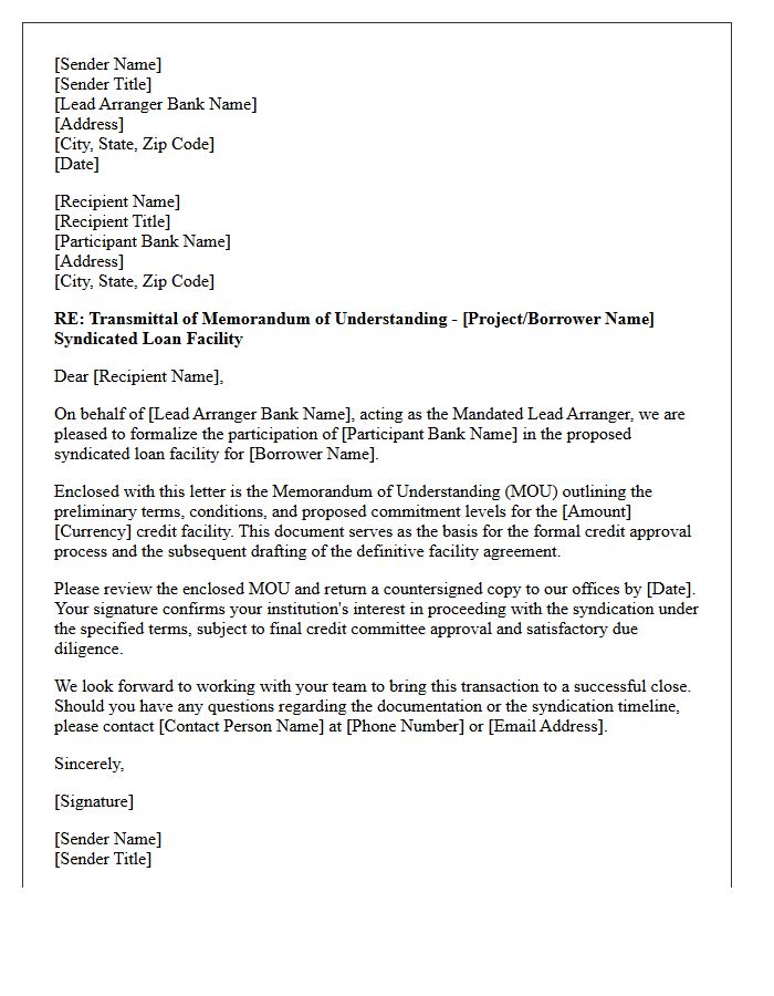 Interbank Syndicated Loan Memorandum Of Understanding Transmittal Letter