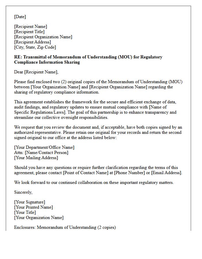 Regulatory Compliance Information Sharing Memorandum Of Understanding Transmittal Letter