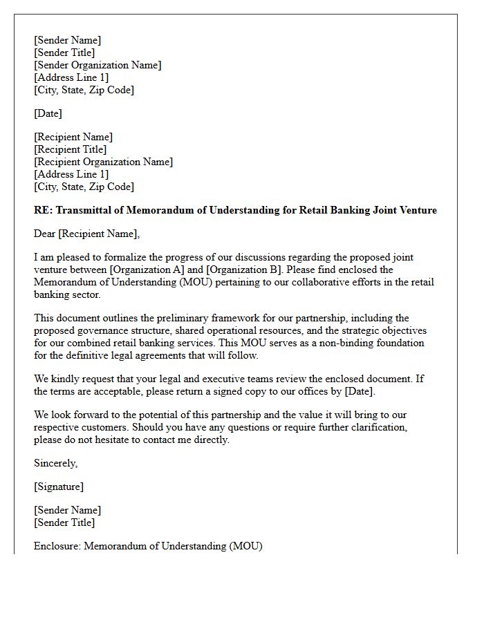 Retail Banking Joint Venture Memorandum Of Understanding Transmittal Letter