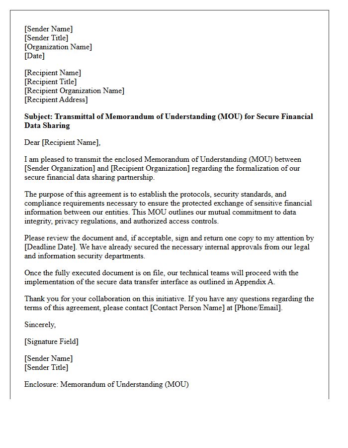 Secure Financial Data Sharing Memorandum Of Understanding Transmittal Letter