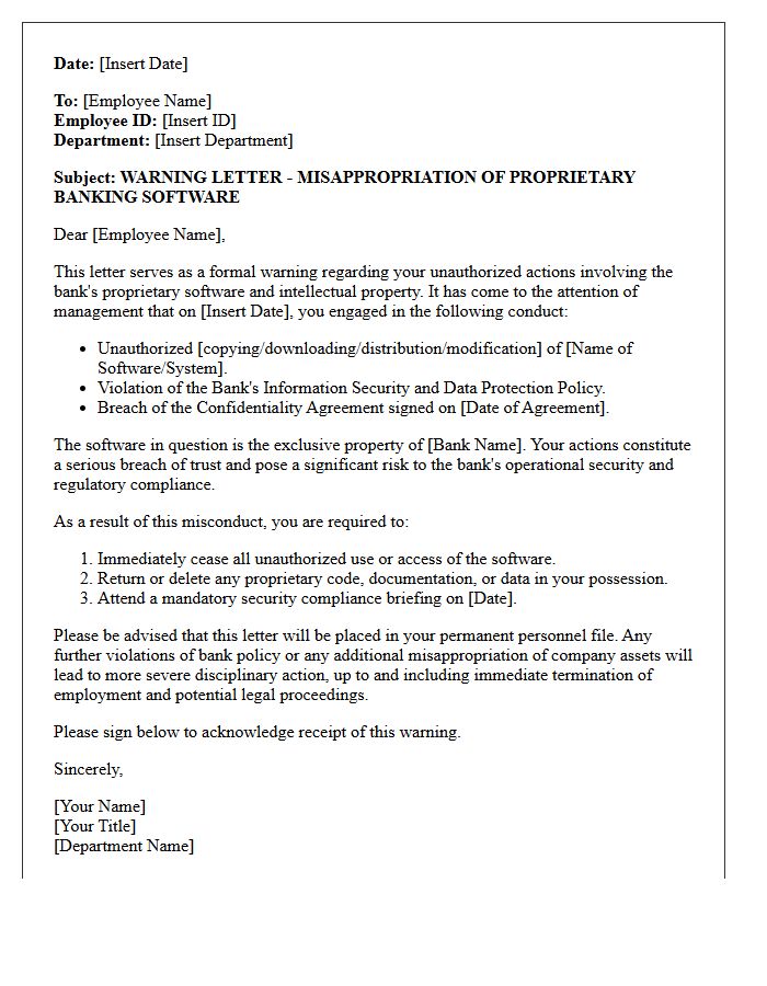Warning Letter for Misappropriation of Proprietary Banking Software