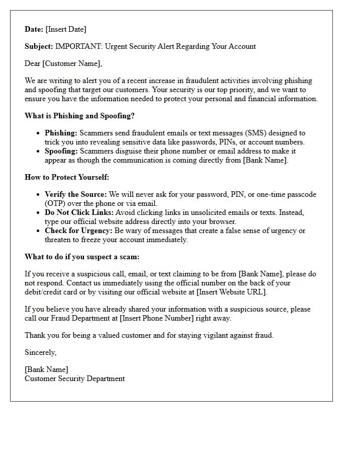 Warning Letter Regarding Phishing and Spoofing of Bank Communications