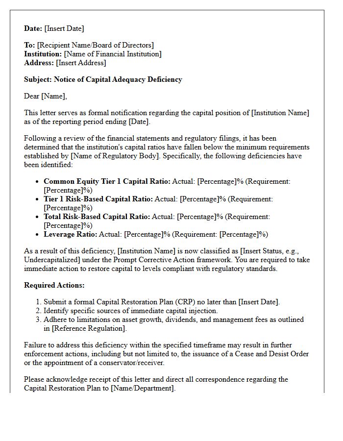 Capital Adequacy Deficiency Letter