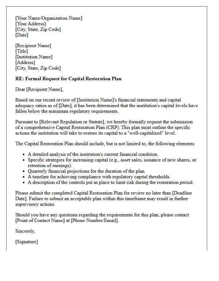 Capital Restoration Plan Request Letter