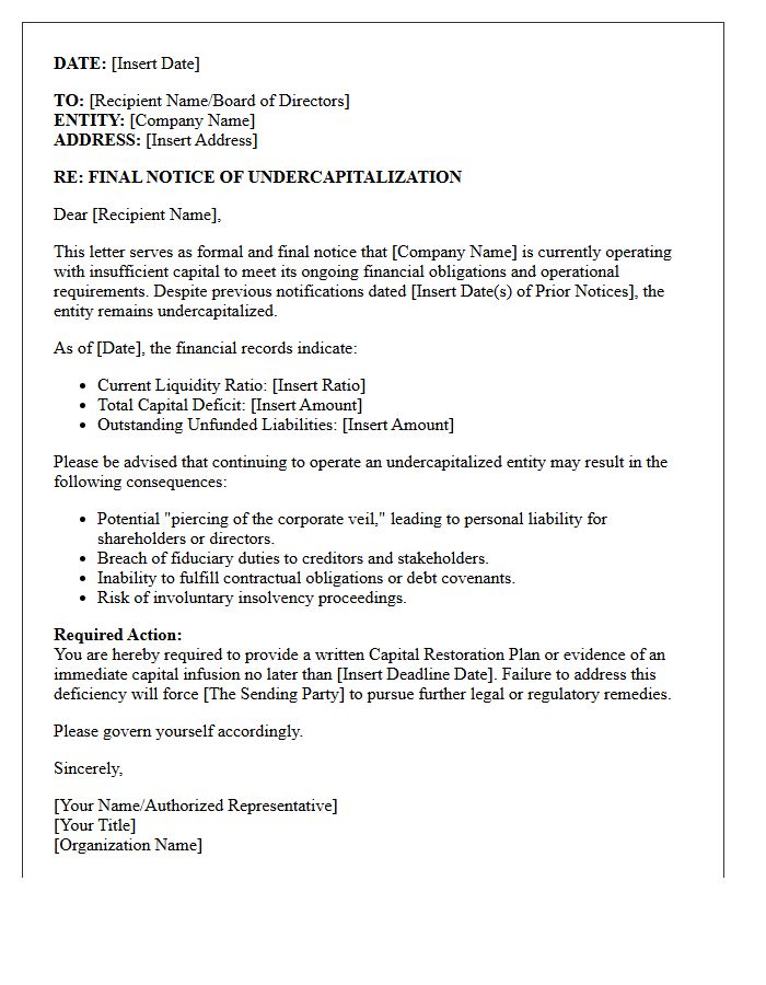 Final Notice of Undercapitalization Letter
