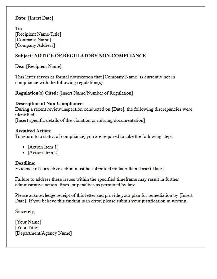 Initial Regulatory Non-Compliance Letter