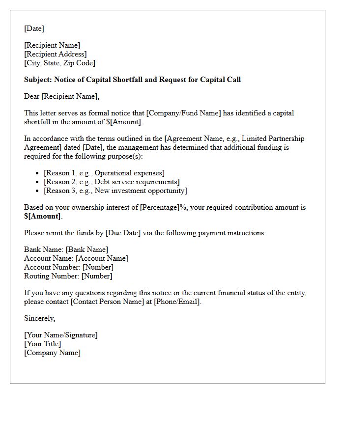 Notice of Capital Shortfall Letter