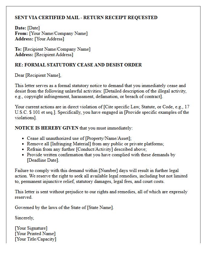 Statutory Cease and Desist Order Letter